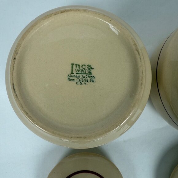 Set of 2 Shenango China Inca Ware Restaurant Southwest Tan Stripe Sugar Bowl USA - Picture 5 of 8